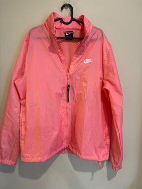 🧨Nike Women's Pink Coral Zip Windbreaker Jacket Rain Jacket Athletic Run